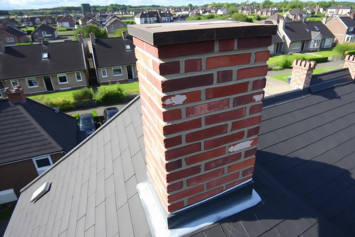 Repointed chimney with fresh lead flashing